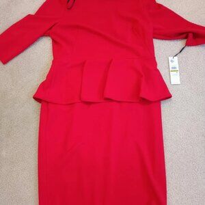 Calvin Klein Peplum Sheath "Work" Dress - RED - Size 14 - NEW W/TAGS- SHIPS FREE